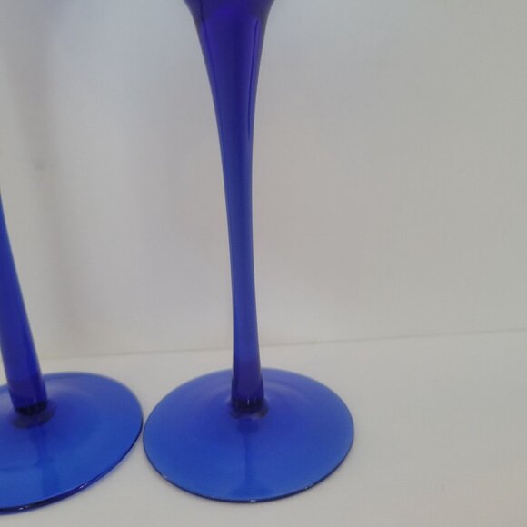Set Of 2 Cobalt Blue Glass Champagne Flutes 9" Tall - Picture 3 of 6